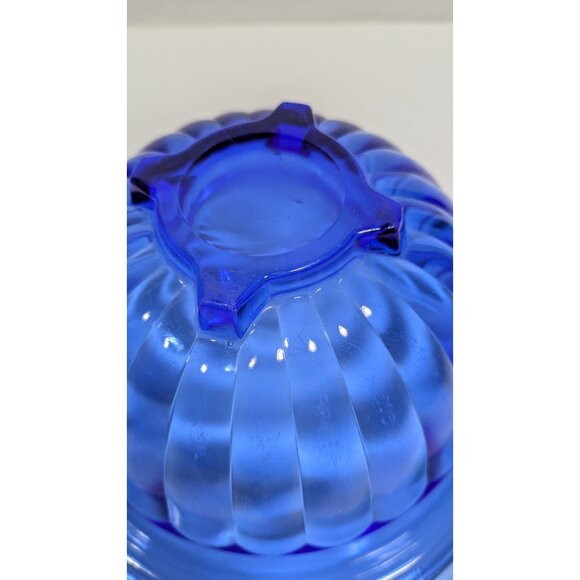Hazel Atlas Blue Pillar Optic Glass Mixing Bowl Vintage Collectible Home Decor - Picture 7 of 14